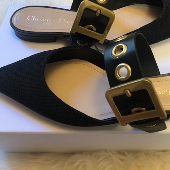 DIOR MULE Black Fabric and Calfskin Shoes NEW - Picture 7 of 11